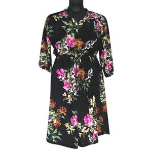 Black Floral II - Print Drawstring Dress - L-XL